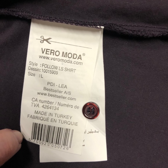 NWT ⭐️ VERO MODA Button Up Ruffle Purple Poplin Cotton Fitted Dress Shirt Top L - Picture 4 of 5